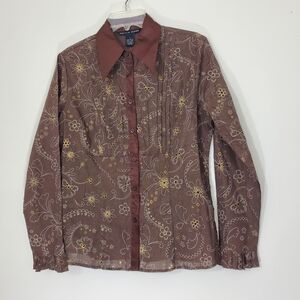 Vintage Antilia Femme Chocolate Floral Blouse, Size Large
